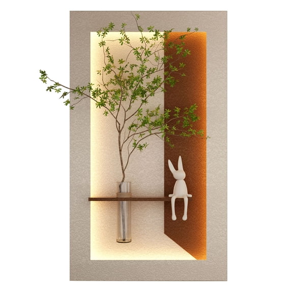 S-HOME 3D LED Sandstone Wall Decor With Green Plants and DIY Glass Vase , Adjustable Lighting, Versatile Home Decor for Living Room