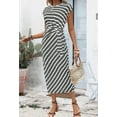 thumbnail image 4 of Women'S Summer Round Neck Casual Elegant Waist Tie Short Sleeve Long Dress Dark Gray M, 4 of 9