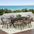 thumbnail image 2 of Elwell Wicker Outdoor 7 Piece Dining Set with Cushion, Matte Black, Light Brown, and Beige, 2 of 13