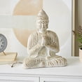 thumbnail image 2 of 13" x 16" Cream Paper Mache Handmade Carved Buddha Sculpture with Brown Distressing, by DecMode, 2 of 9