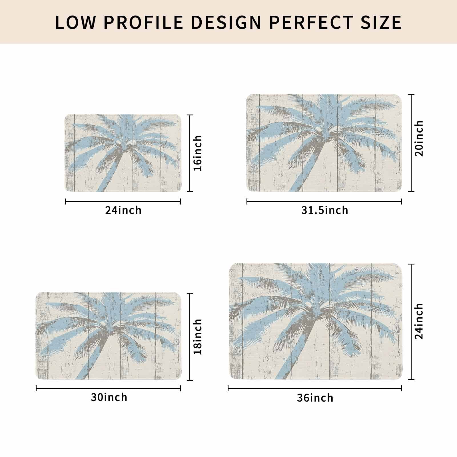 Blue Palm Tree Doormat Outdoor Entrance 16"x24", Tropical Beach Antique Wood Grain Summer Absorb Moisture Dirt Door Mats, Non-Slip Rubber Backing Floor Mats Indoor, Low-Profile Front Door Rugs