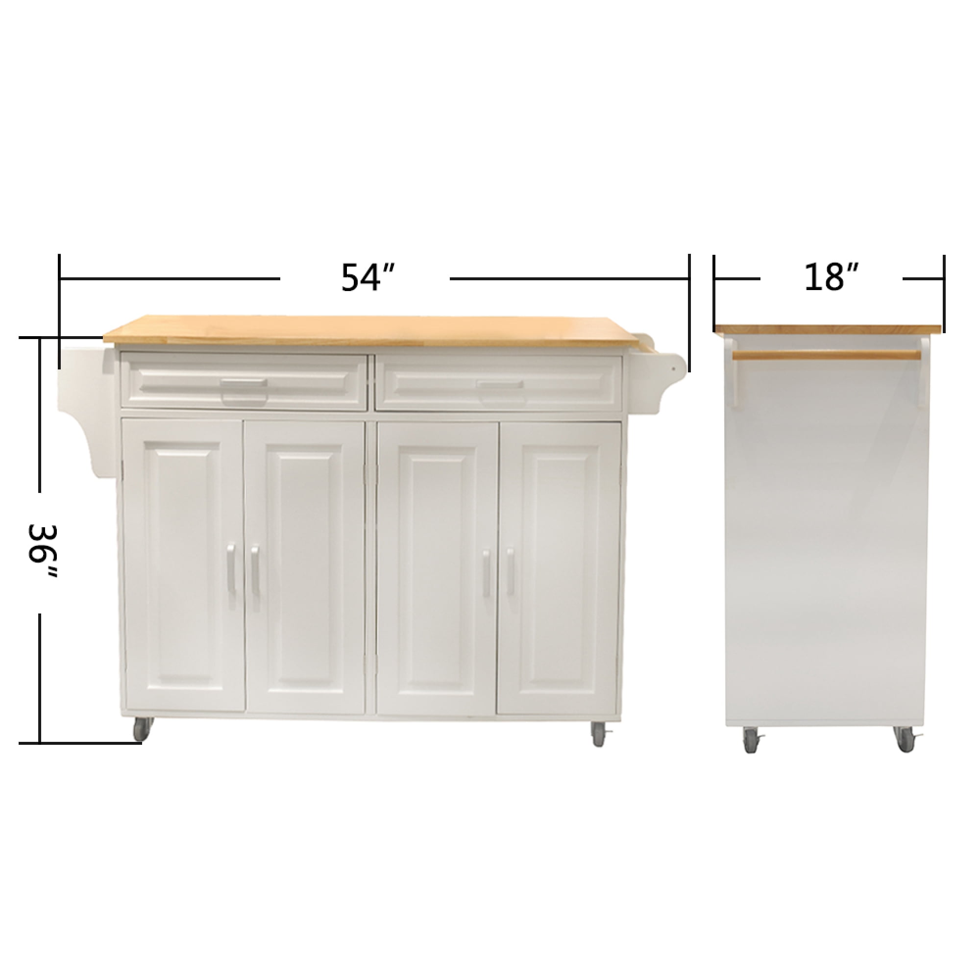 Leumius Kitchen Cart, Mobile Kitchen Island, Rubber Wood Top, Big & Adjustable Shelf Inside Cabinet for Different Utensils, Luxury Design Fits Party at Different for Living Room Kitchen Site White