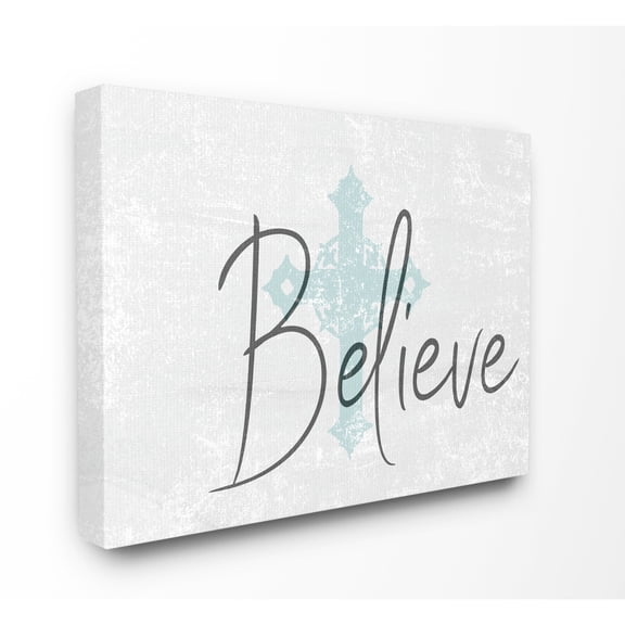 The Stupell Home Decor Collection Believe with Holy Cross Wood Texture Wall Art