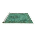 thumbnail image 2 of Ahgly Company Machine Washable Indoor Square Medallion Turquoise Blue Traditional Area Rugs, 7' Square, 2 of 4