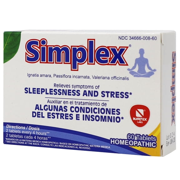 Simplex Homeopathic Treatment Tablets, Relieves Symptoms of Insomnia, 60 Count
