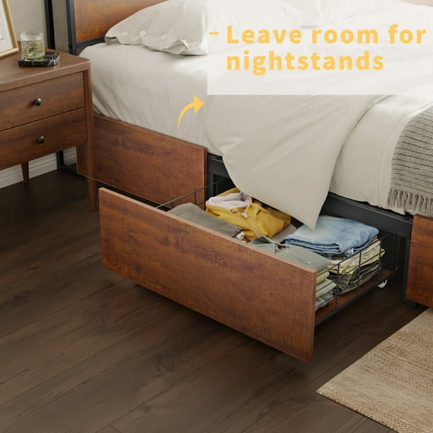 【gp_888】②ベット4分割【ローレルブラウン】 GUNAITO Full Size Bed Frame with Headboard and 4 Storage