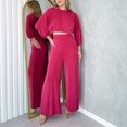 thumbnail image 2 of Gibobby Conjunto de sudadera informal para mujer Conjunto casual de pantalones largos de pierna ancha con cuello redondo y manga larga para mujer(Rosa caliente,M), 2 of 5