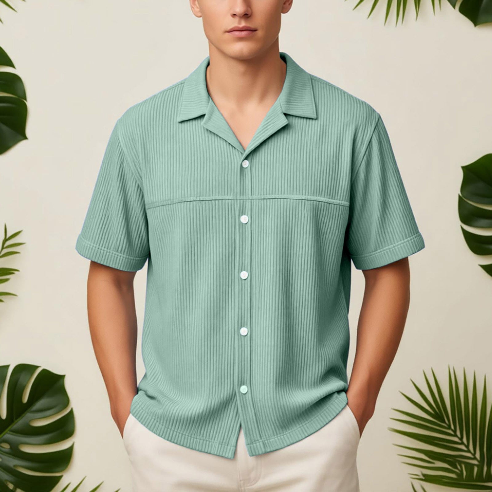 Rhuody T Shirts For Men Adult Referee Shirt V Neck Striped Sweatshirt Short Sleeved Top Charm Clothing Light Green L
