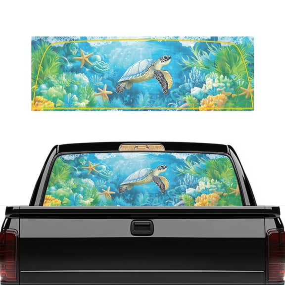 Psesaysky Turtle Truck Rear Window Decal 66.9 x 22.4 Inch Pickup Car Window Stickers for Most Pickup Trucks, Vinyl Full Windows Coverage Back Window Decals