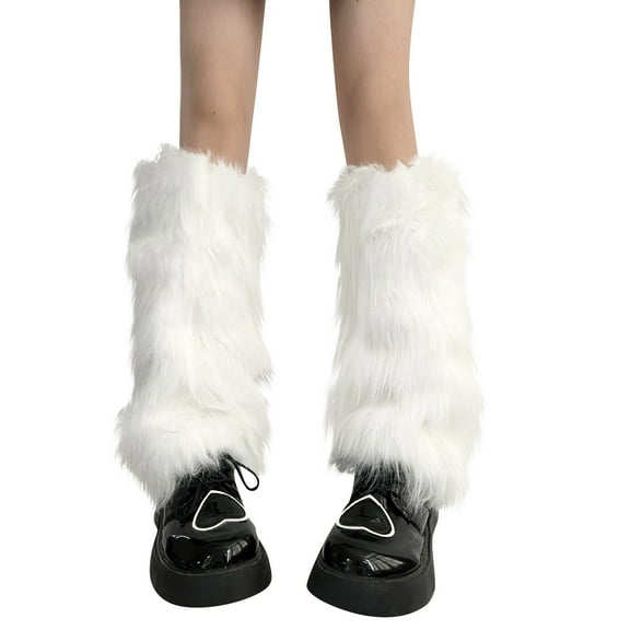 Faux Fur Fuzzy Leg Warmers Furry Boot Covers for Women, Warm Fuzzy Boot Cuff Boot Sleeves Leg Warmers for Party(White)