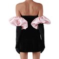 thumbnail image 3 of Qiylii Women Hepburn Velvet Dress Strapless Puff Long Sleeve Glove Mini Dress Bodycon Dress, 3 of 9