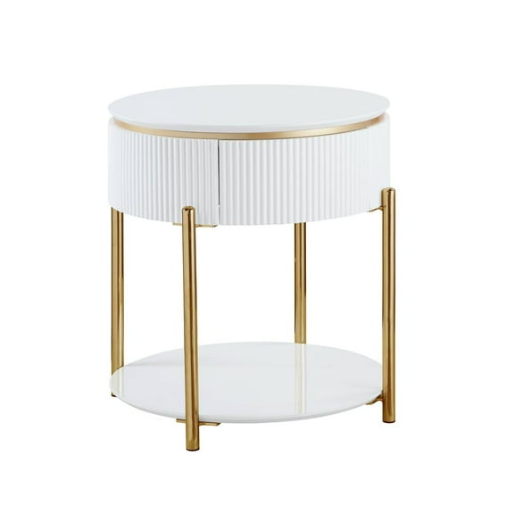 Acme Furniture Daveigh End Table, White High Gloss & Gold Finish