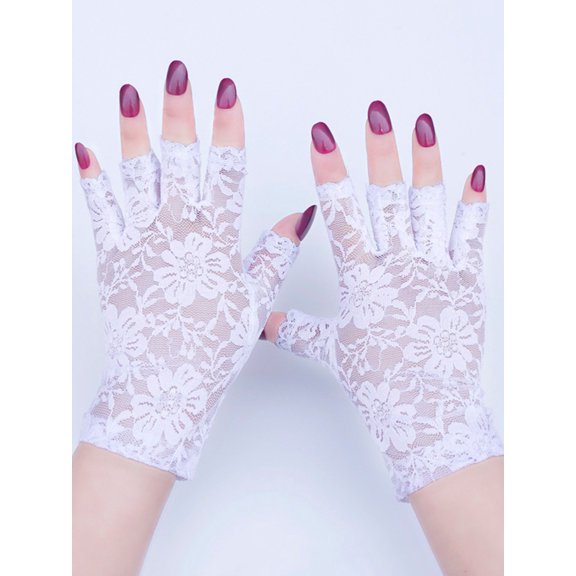 New Lace Gloves Women Sun Protection Gloves Women Driving Mittens For Bride Ladies Half Finger Fishnet Gloves