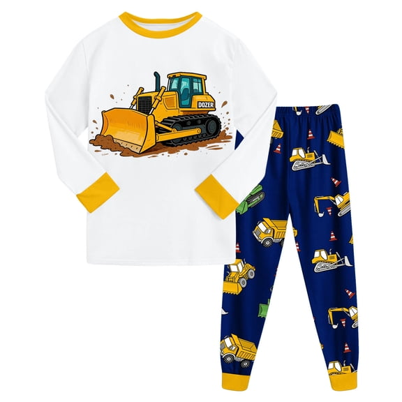 eczipvz Boys Pajamas 95% Cotton Truck Pjs Toddler Sleepwear Kids Winter Clothes Set,Size 7-8 Years