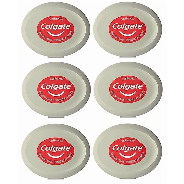 Hilo dental Colgate encerado sabor menta tamaño viaje 2,7 m, paquete de 6