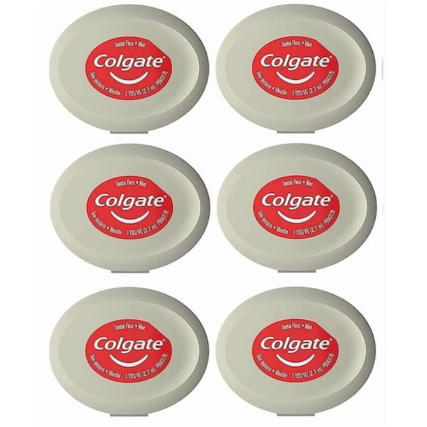Hilo dental Colgate encerado sabor menta tamaño viaje 2,7 m, paquete de 6