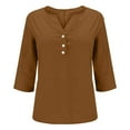 thumbnail image 6 of 3/4 Length Sleeve Blouses for Women Summer Cotton Linen Fashion Solid Color Button Shirts Casual V-neck Loose Pullover Top, 6 of 9