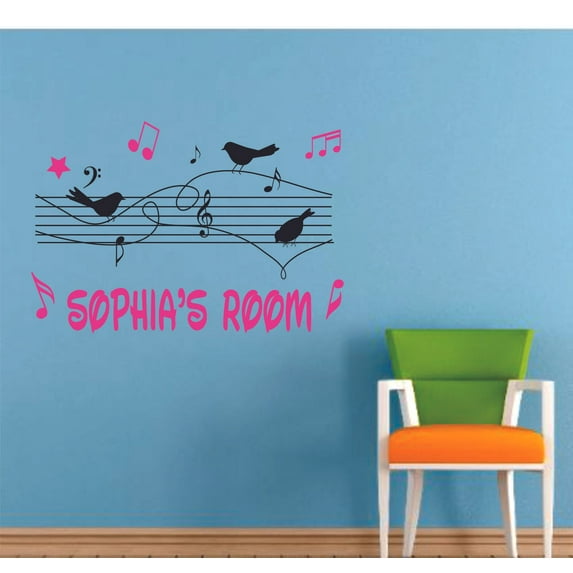 Cute Birds And Music Notes Cartoon Decors Wall Sticker Art Design Decal for Girls Boys Kids Room Bedroom Nursery Kindergarten House Fun Home Decor Stickers Wall Art Vinyl Decoration (8x10 inch)