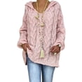 thumbnail image 3 of Women Christmas Sweater Women Sweater Hooded Long Sleeve Twist Texture Oversized Solid Color Loose Fit Ribbed Cuffs Knitting Tops, 3 of 5
