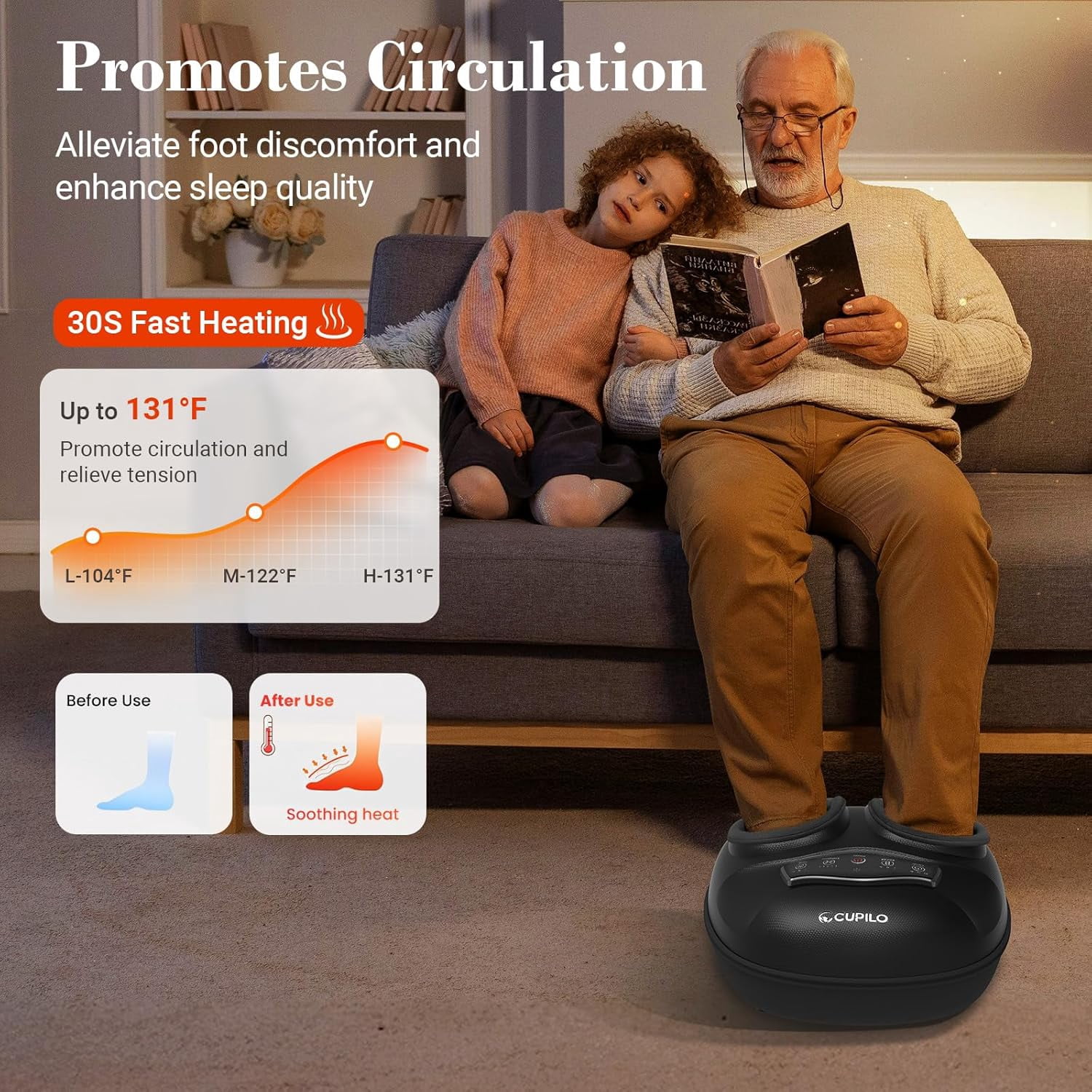 Cupilo Shiatsu Foot Massager, Feet Massager Machine with Remote Control, 3 Heat Levels, 5 Deep Kneading Therapy Pressure for Plantar Fasciitis, Neuropathy, Blood Circulation