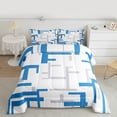 thumbnail image 3 of Manfei Modern Abstract Ombre Queen Comforter Set, Chic Grey Blue Rectangle Plaid Bedding Sets, Teens Adult Female Man Reversible Bedding Comforter Set, Luxury Bedroom Decor, 3-Piece, 3 of 9