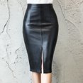 thumbnail image 3 of Idoravan Women's Basic Versatile Skirt Clearance Womens Pencil Skirt Autumn and Winter Leather Slim Bag Hip Skirt Leather Skirt, 3 of 9