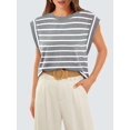thumbnail image 3 of PULLIMORE Women's Cap Sleeve Tank Tops Summer Crewneck Striped Casual Shirts Loose Fit Basic Blouse (S,Gray), 3 of 6
