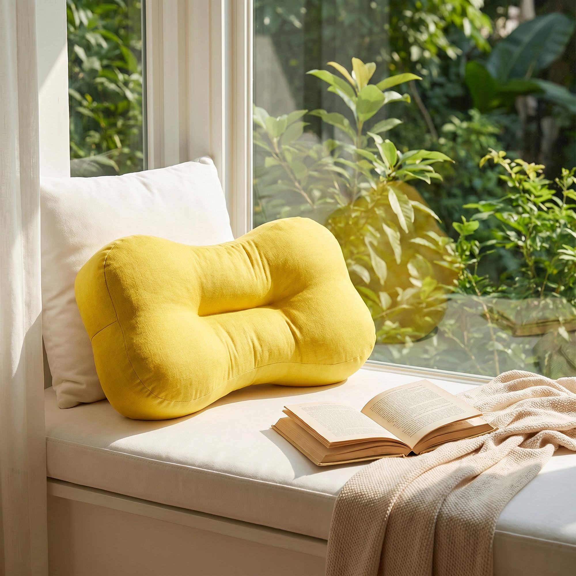 Unique Bargains Lumbar Support Pillow Flax Back Support Apricot Yellow 18.9" x 10.6"