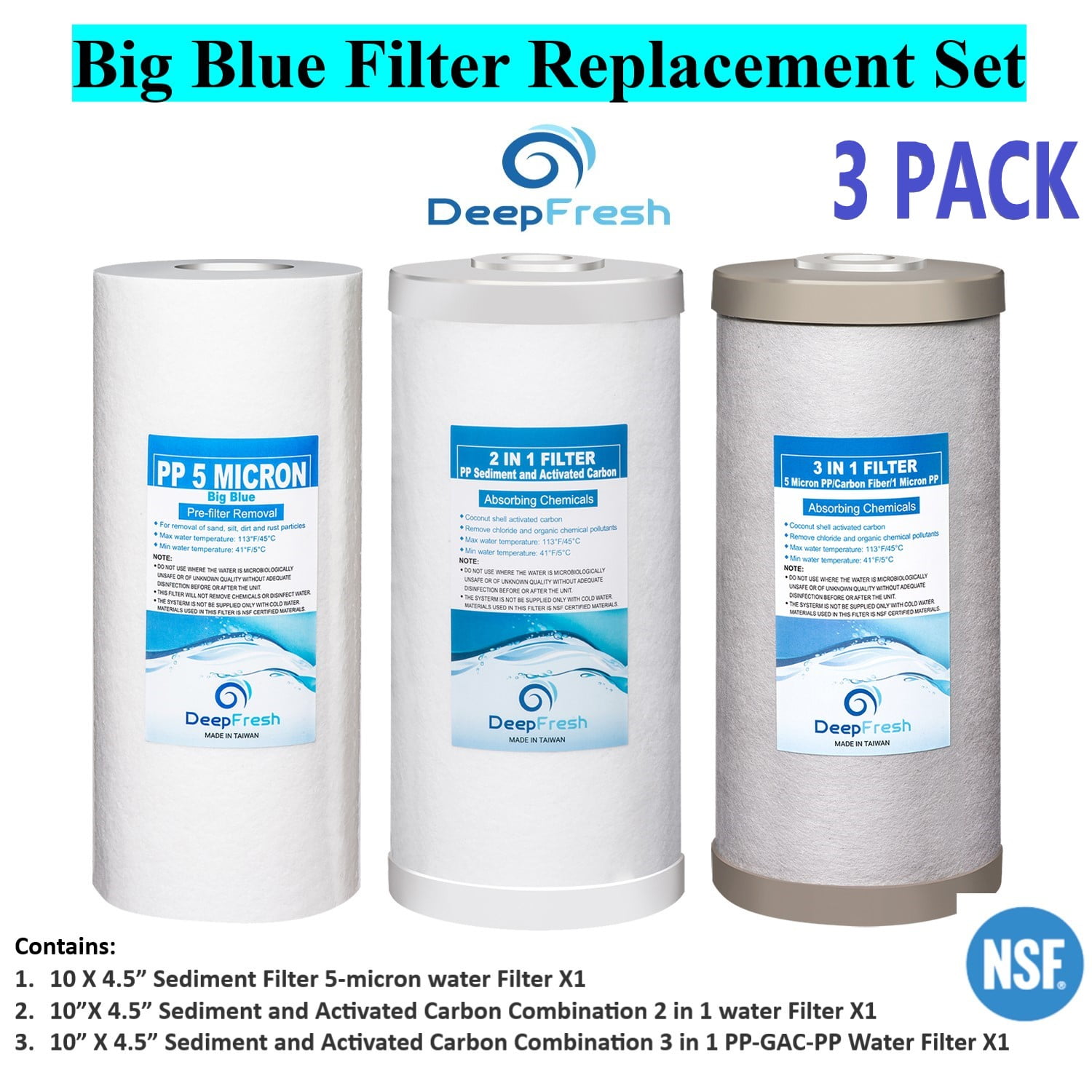 3 Stage 10 X 4 5 Big Blue Water Filter Replacement Set Sediment Carbon Gac With Nsf Certified Walmart Com Walmart Com