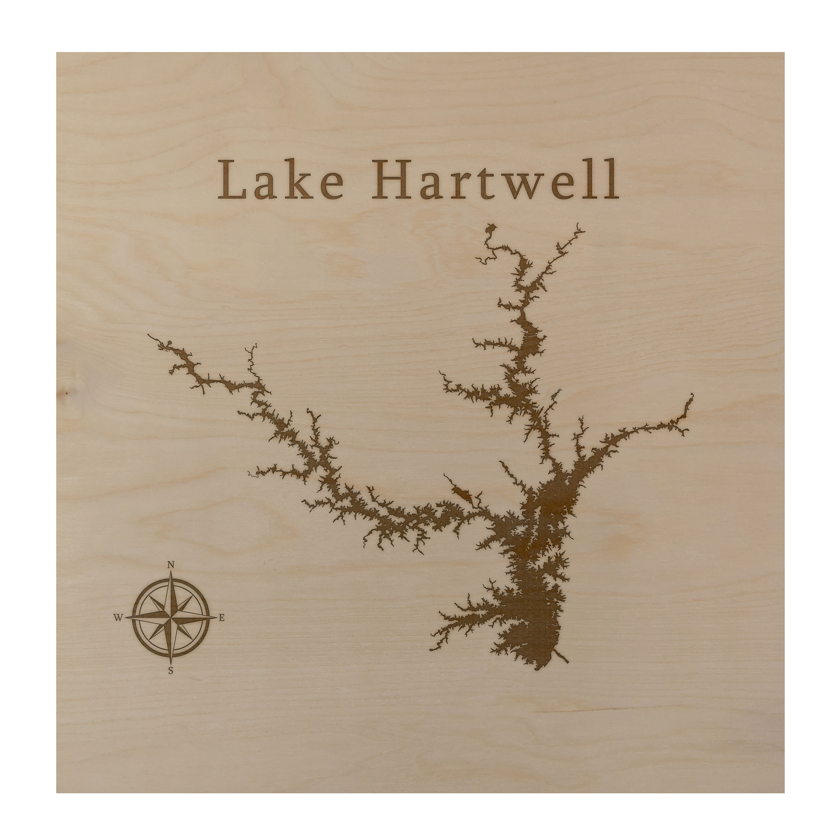Lake Hartwell 12x12" Wood Lake Map Wall Art Office Decor South