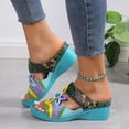 thumbnail image 4 of Flower Wedge Sandals for Women 2025 Boho Colorful Leather Open Toe Platform High Heel Slip on Dress Slippers, 4 of 8