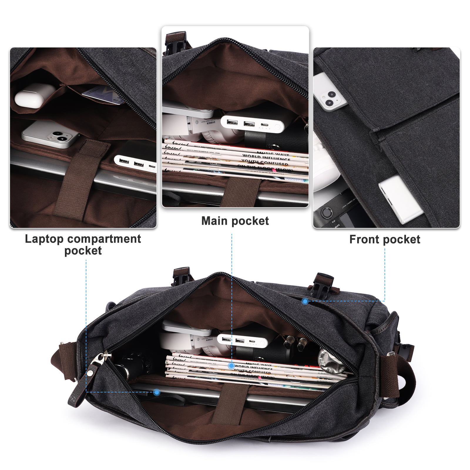 ZENWAWA Canvas Messenger Bag for Men Traveling Lion Print, Water Resistance  Large Capacity Crossbody Shoulder Bag Satchel fit 15.6 Inches Laptop for