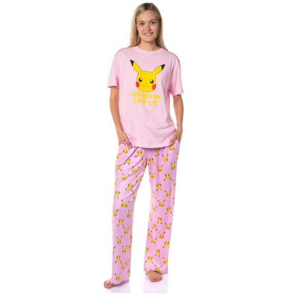 Pokemon Women's Pikachu Faces 2 Piece Shirt and Pants Adult Pajama Lounge Set