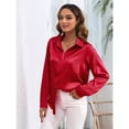 thumbnail image 4 of Blusas de Satén para Mujer, Camisas de Seda con Botones, Blusas Informales de Larga para Negocios Rojo XL, 4 of 7