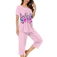 thumbnail image 2 of Aqestyerly Ensemble de Pyjama, Ensemble de Pyjama Décontracté pour Femmes avec Blouse à Manches Courtes et Col Rond et Pantalon Confortable/violet(TTTG), 2 of 5