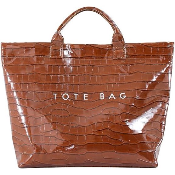 Glossy Embossed Patent Leather Tote Bag, Large Capacity Top Handle Handbag, Waterproof Fashion Daily Shoulder Bag with Inner Pocket for Women, Work Office Travel Shopping