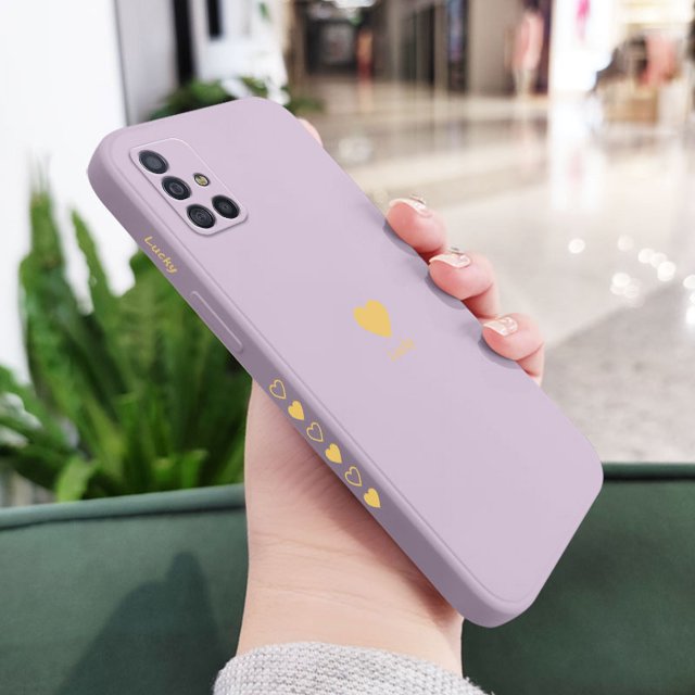 Funda De Teléfono Corazón Amarillo Para Samsung Galaxy A71 A51 4G A21S Moda A31 A41 Silicona Líquida Con Patrón Lateral