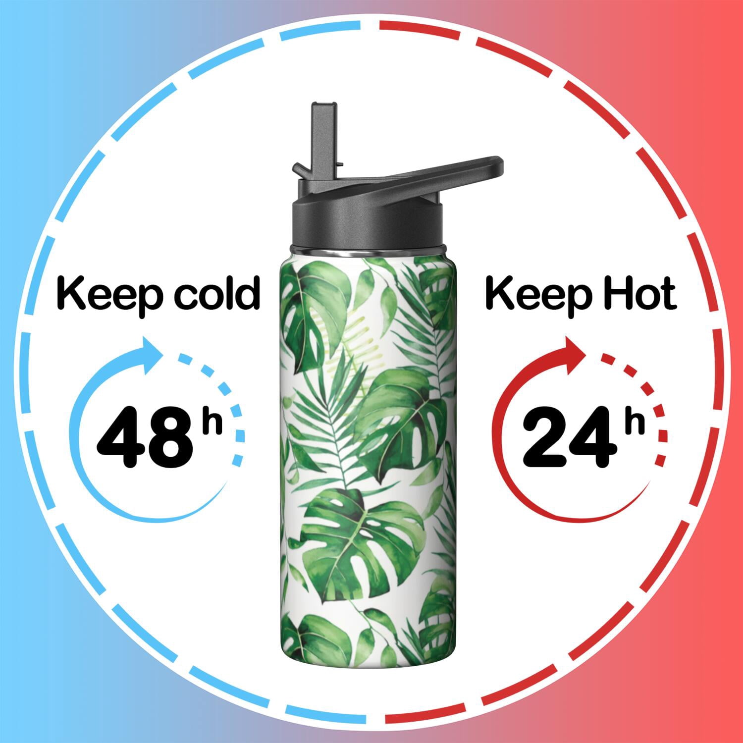 Stainless Steel 18oz Triple Insulated Plants Themed Water Bottle with Straw, Leakproof Lids for Travel, Sports, Gym Unisex Use