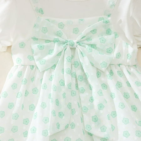 

PEASKJP Dresses for Girls Toddler Girls Sleeveless Floral Tulle Princess Round Neckline Summer Dress Green 2-3 Years