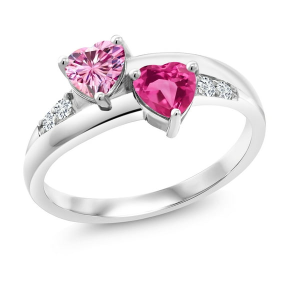 Gem Stone King 925 Sterling Silver Lab Grown Diamond Ring Pink Moissanite and Created Sapphire (1.18 Cttw, Size 7)