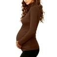 thumbnail image 5 of Ixbnca 2 Pack Women's Maternity Shirts Turtleneck/Crewneck Stretch Pregnancy Tee Long Sleeve Side Ruched Blouses, 5 of 6