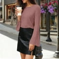 thumbnail image 5 of Daiosportswear Chemises à Manches Longues Côtelées pour Femmes, Hauts Ajustés à Col Rond en Coton, Tricot Extensible, Couche de Base Décontractée, T-Shirts Basiques Marron m(m), 5 of 5