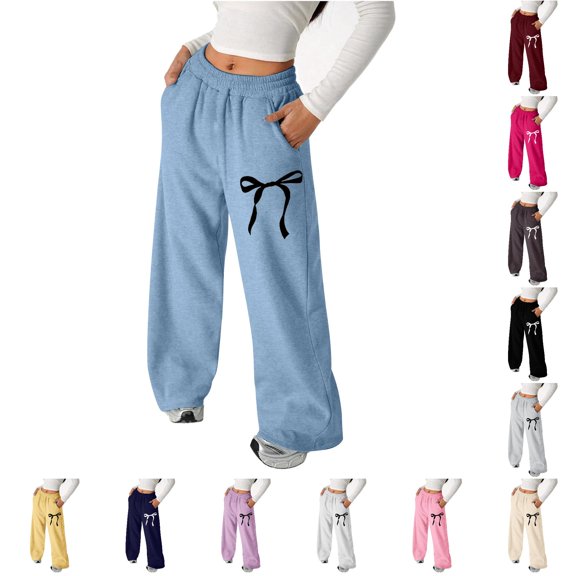 Girl's Bowknot Baggy Sweatpants Lightweight Straight Leg Athletic Pants with Pockets Cropped Leggings Girls Cheerleader Leggings Girls Size 6