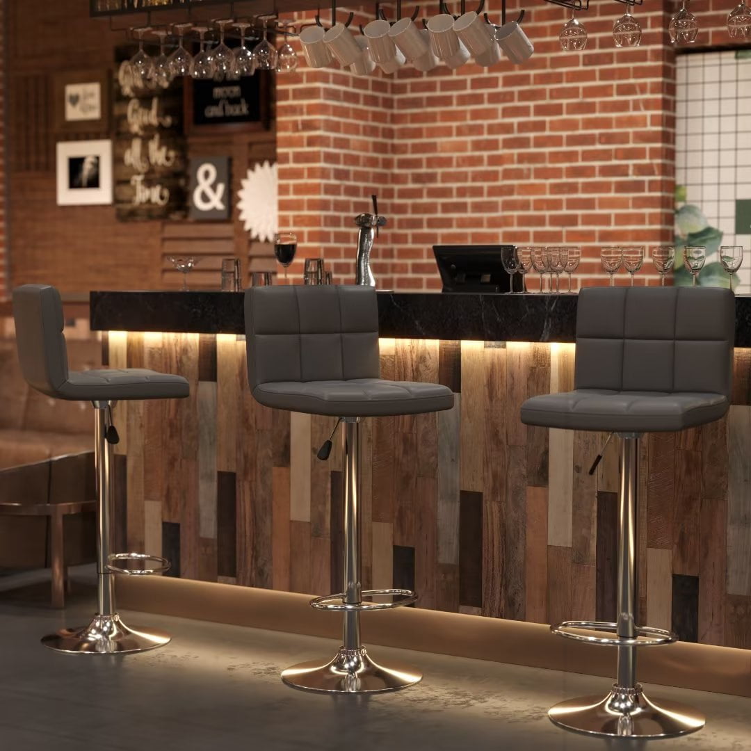 Vineego Modern Square PU Leather Swivel Adjustable Bar Stool, Set of 2, Bar Stool for Kitchen Counter (Black)