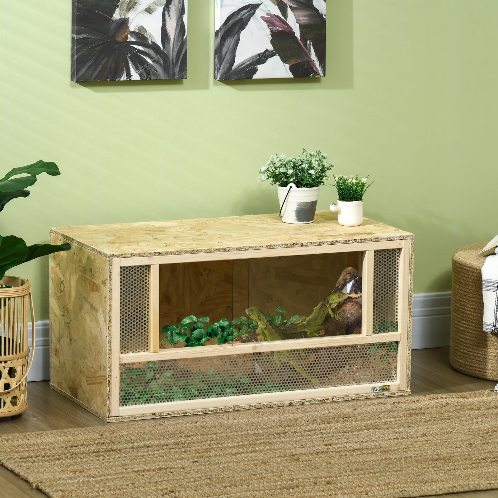 Favory Reptile Tank, Solid Wood Bearded Dragon Tank, Front Opening Snake Enclosure, Lockable Sliding Doors, Small Reptile Terrarium for Lizard, Leopard Gecko