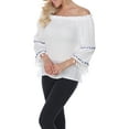 thumbnail image 2 of White Mark Women's Smocked Neckline Peasant Top with Pom Pom Trim, 2 of 4