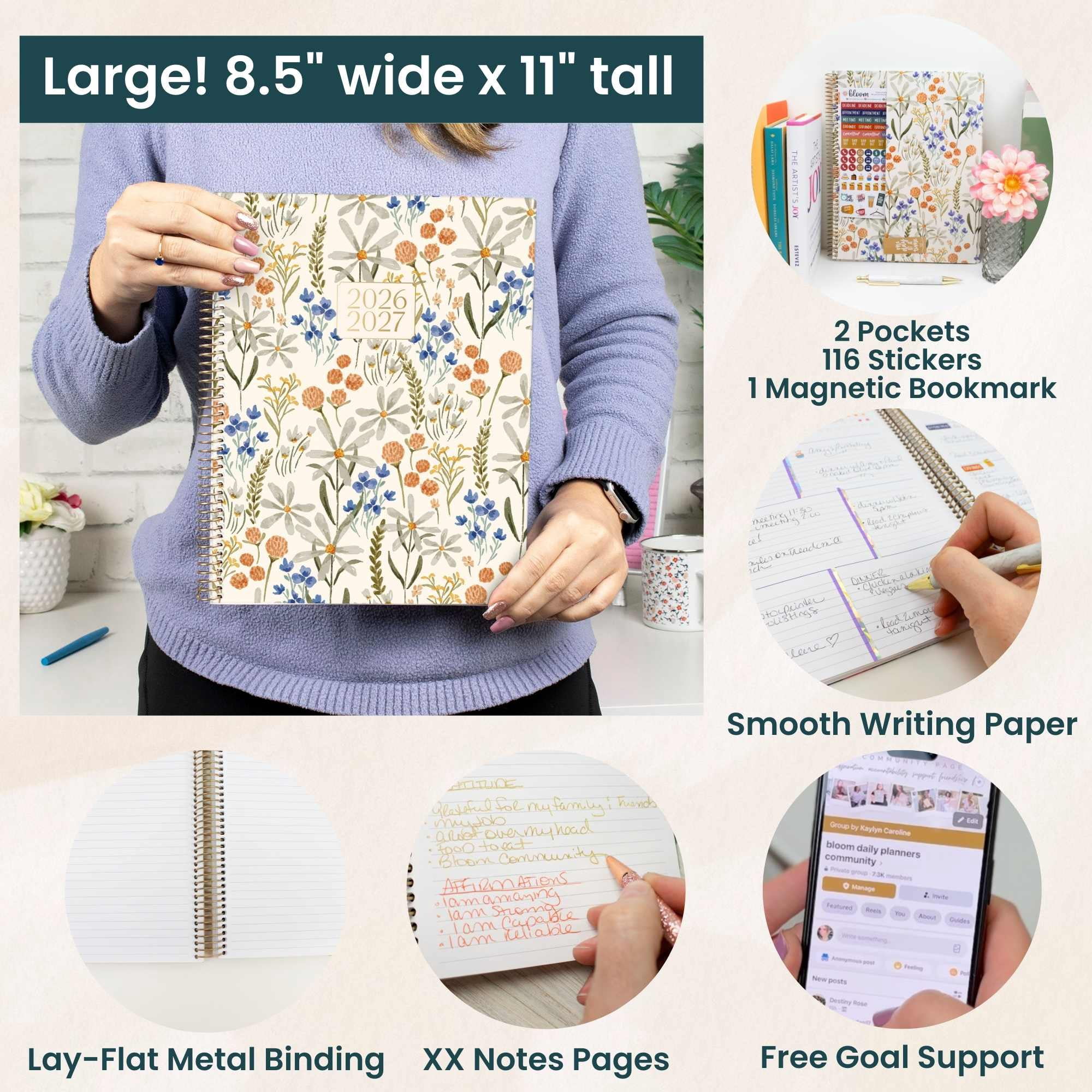 bloom daily planners 2026-2027 Academic Planner, 13 Month Monthly & Weekly, 8.5" x 11" Soft Cover, Stickers Included, Whimsical Wildflowers