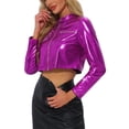 thumbnail image 4 of Chaquetas cortas para mujeres INSPIRE CHIC con cuello de pie, cremallera metálica, manga larga, chaqueta de fiesta XS púrpura, 4 of 6