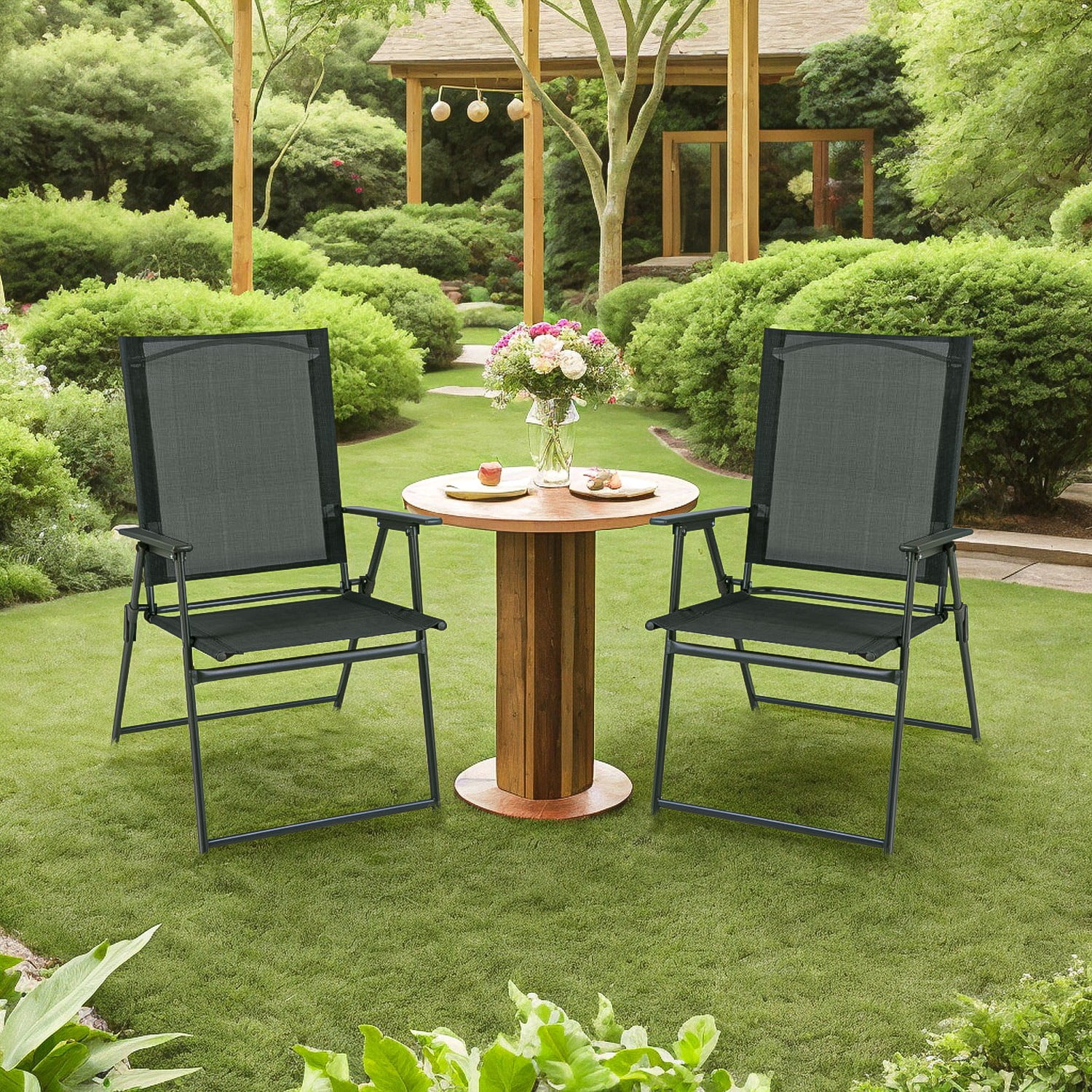 Aimee Lii 2 Pieces Patio Folding Chairs with Armrests for Deck Garden Yard, Outdoor Patio Set, Gray