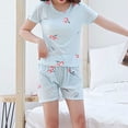 thumbnail image 5 of Miluxas 2PC Pajamas Clearance Women's Short Sleeve Tee Top and Shorts Lounge Pajama Set Sleepwear Blue L(L), 5 of 5